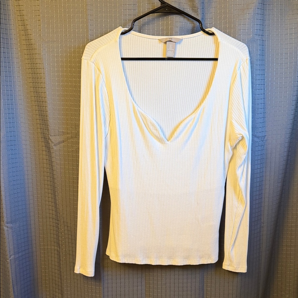 H&M Cream Ribbed Long Sleeve Top
